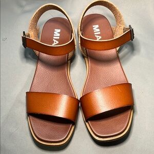 MIA Vegan Leather Tan Ankle Strap Flat Sandals